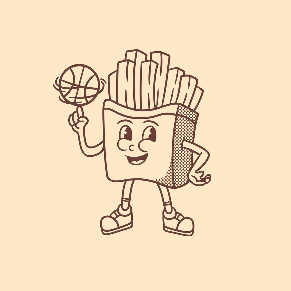 french fries mascot with basketball good for food mascot, branding mascot, retro mascot, etc vector