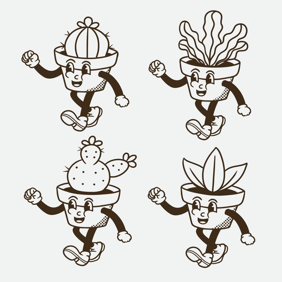 set of plant mascot with retro style good for mascot branding, brand mascot, groovy mascot, etc vector