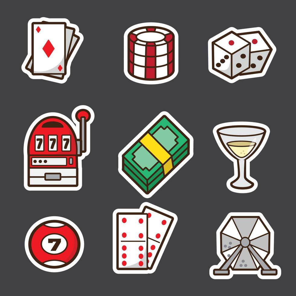 set of casino icons good for sticker, pattern t shirt, pins design and education vector