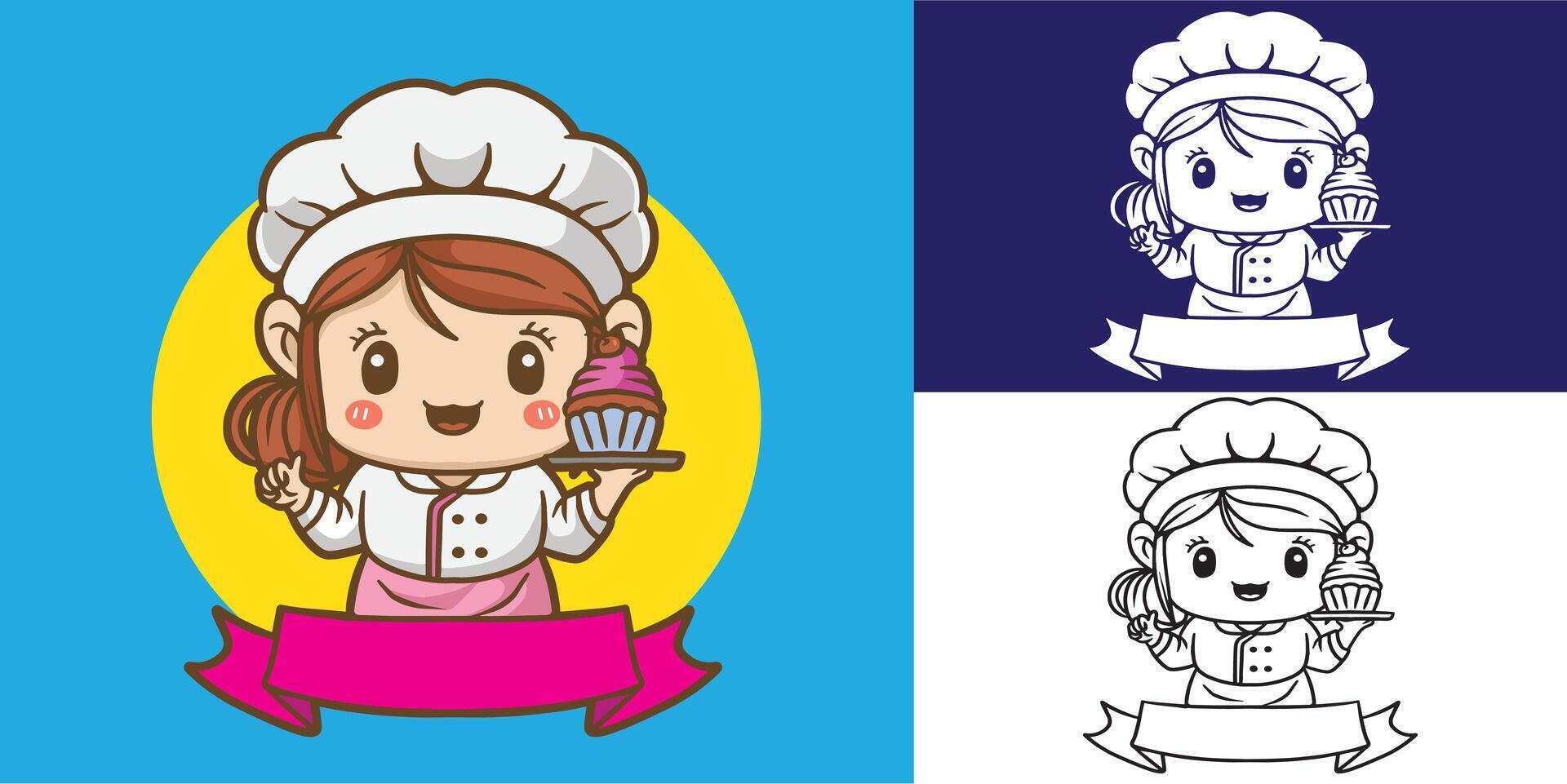 mascot girl with chef outfit good for logo, avatar, brand design, sticker, element design, etc vector