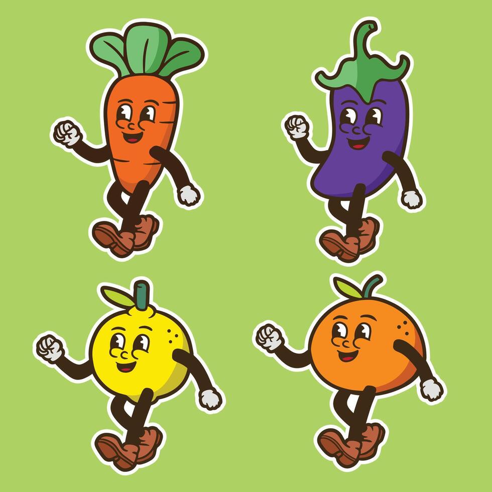 set of mascot organic food good for sticker, mascot logo, groovy mascot, mascot branding, etc vector