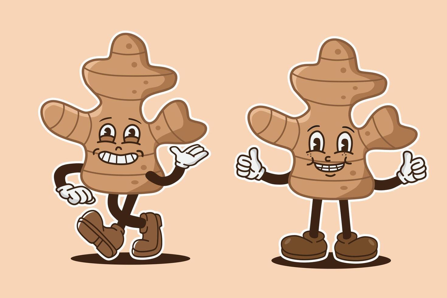 set of ginger root mascot with retro style, groovy style, vintage mascot, character plant mascot vector