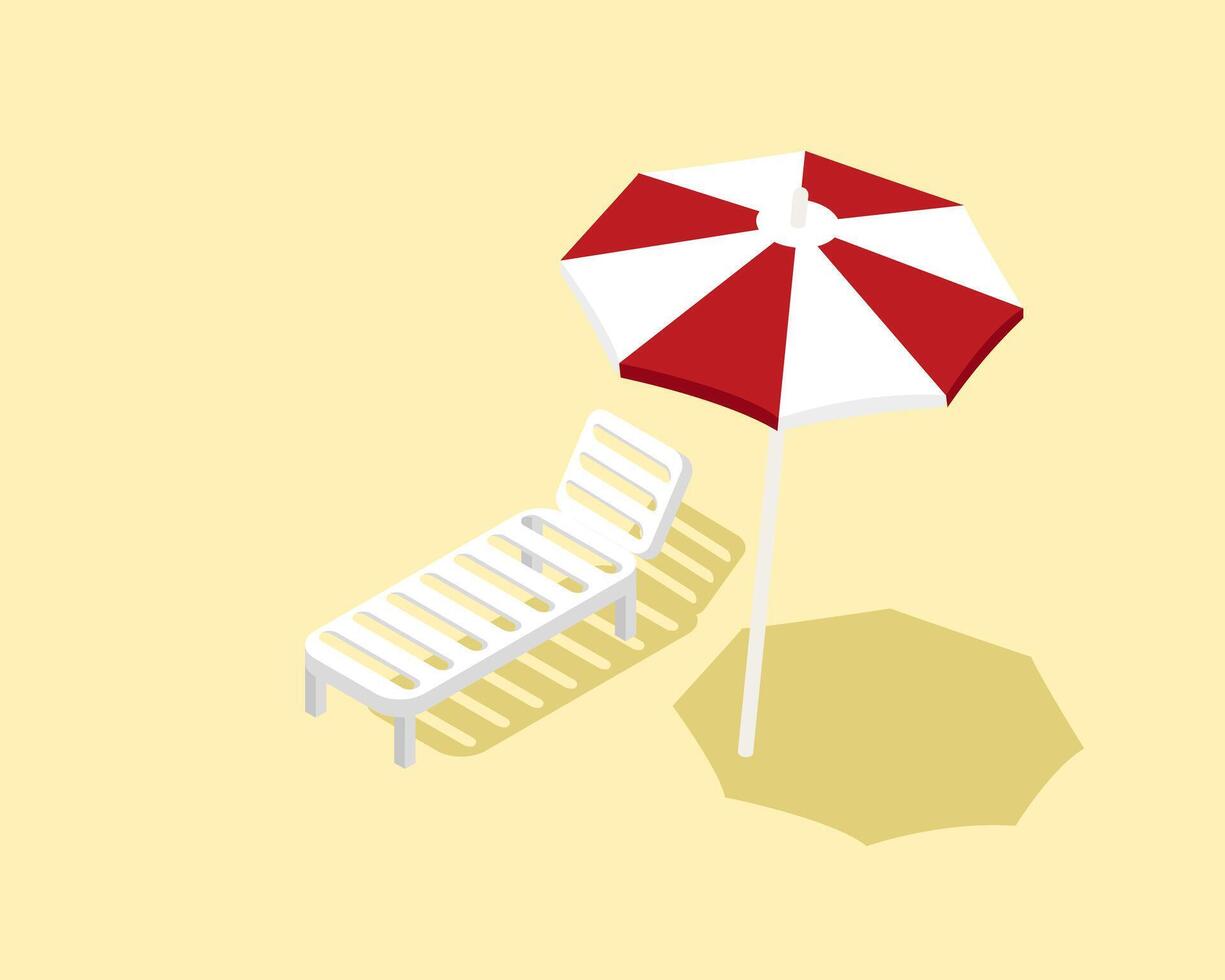 Deckchair and umbrella isometric illustration. Deckchair and umbrella on beach in isometric style. illustration vector
