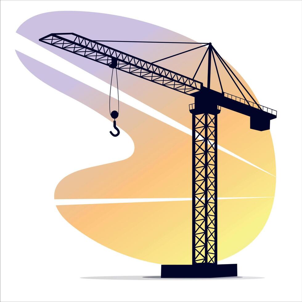 Silhouette Construction crane for erecting buildings. Necessary machine at the construction site. illustration in cartoon style. vector