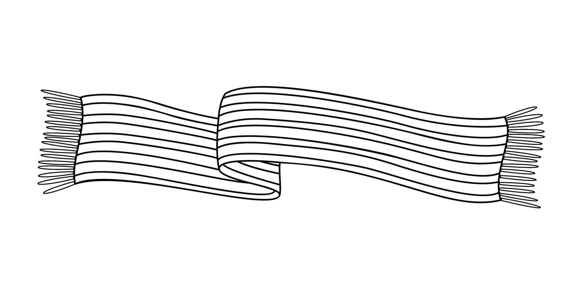 Cozy knitted striped scarf doodle style. Hand drawn black and white isolated winter warm clothes symbol. illustration vector