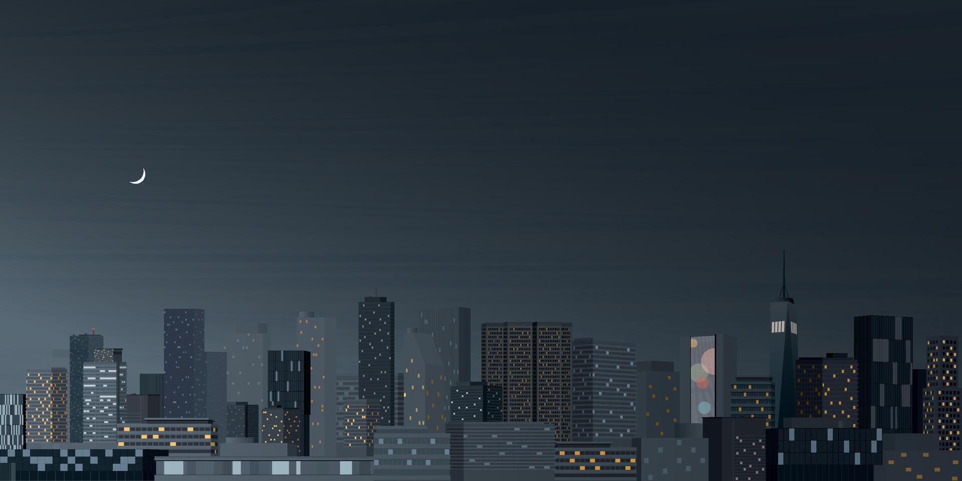 Skyscraper front view with night sky background graphic illustration have blank space. vector