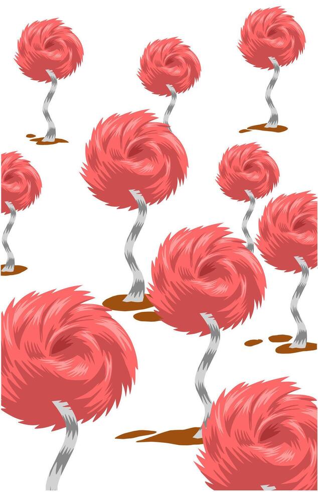 Beautiful of Pink Truffula trees pattern on white background vector