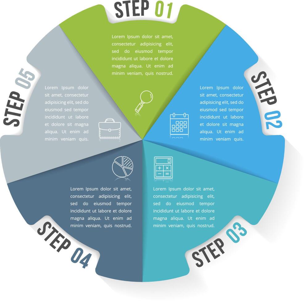 Circle infographic template with five elements, steps or options, workflow or process diagram vector