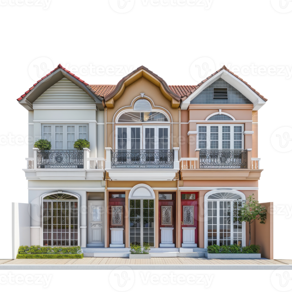 Row House front view full length isolate on transparency background png
