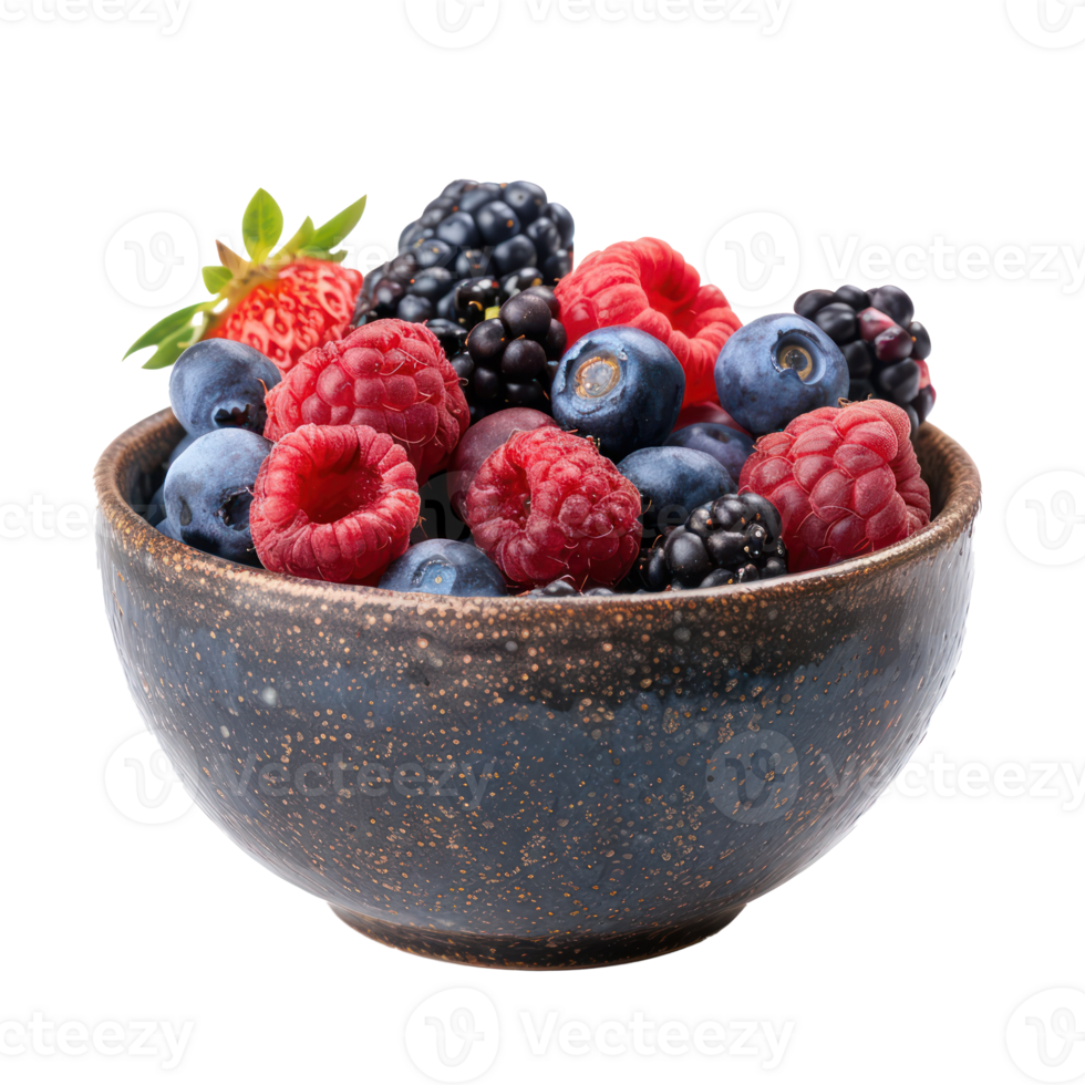 Fresh Mix berries in a bowl front view isolate on transparency background png