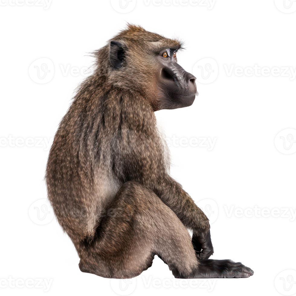 Baboon side view full body isolate on transparency background png
