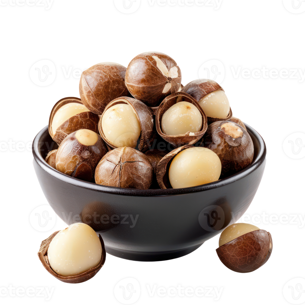 Macadamia Nuts in a bowl isolate on transparency background png