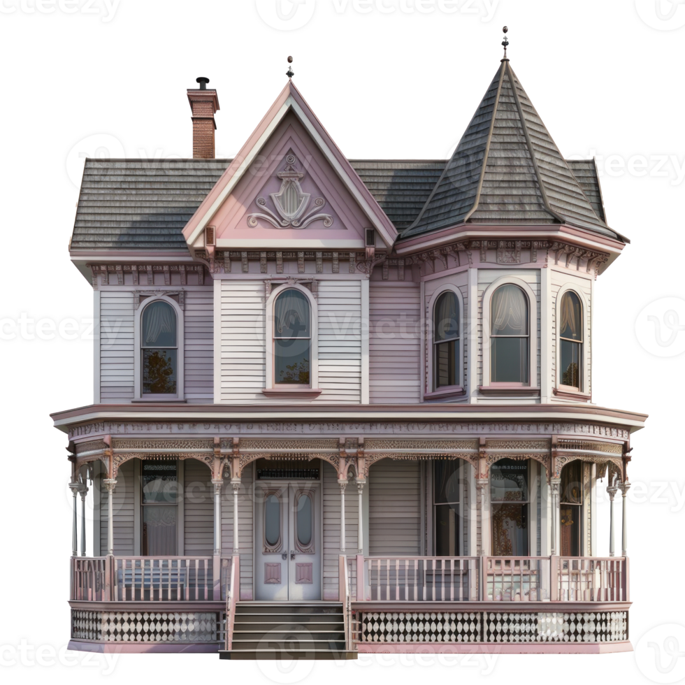 Victorian House front view full length isolate on transparency background png