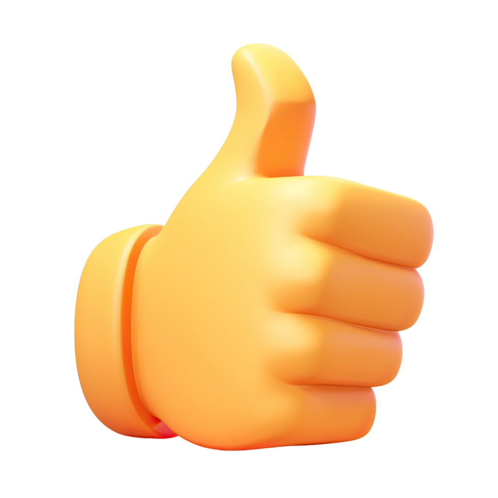3d thumbs up on transparent background. png