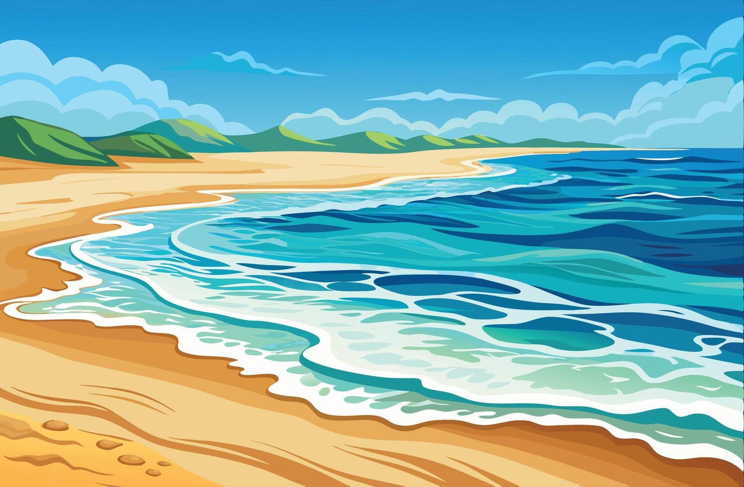 Gentle Ocean Waves on Sandy Shoreline Background vector