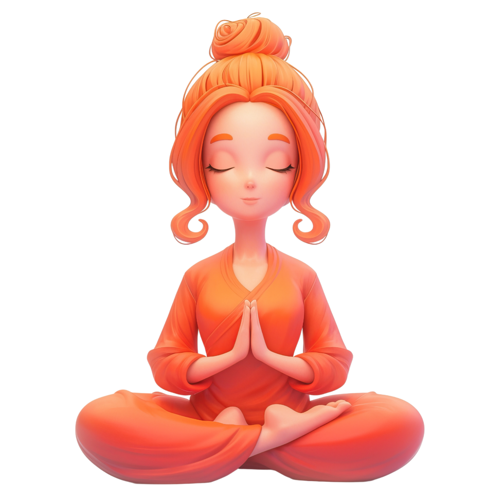3D woman in a lotus position on a transparent background. png