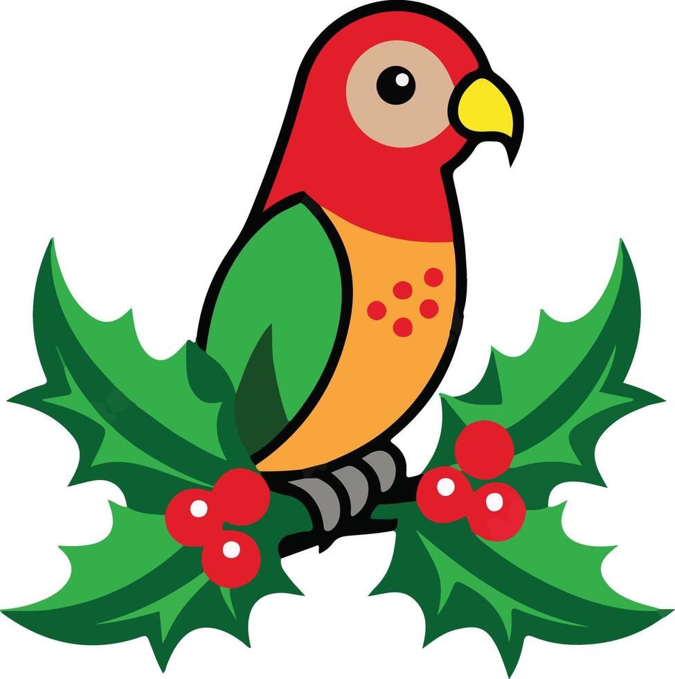 Holiday Joy with Berry Branches and Bird vector