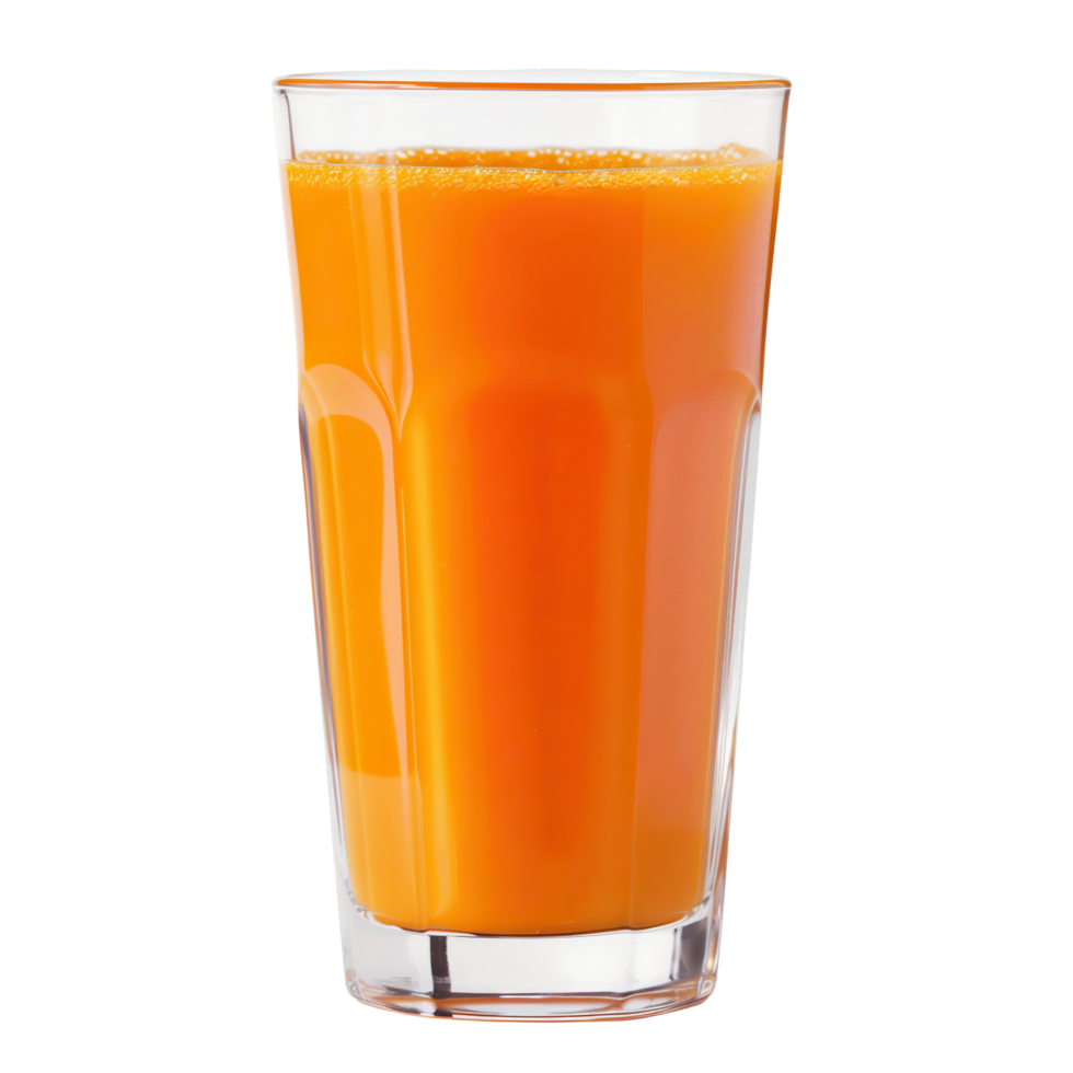 Glass of fresh orange juice on transparent background. png