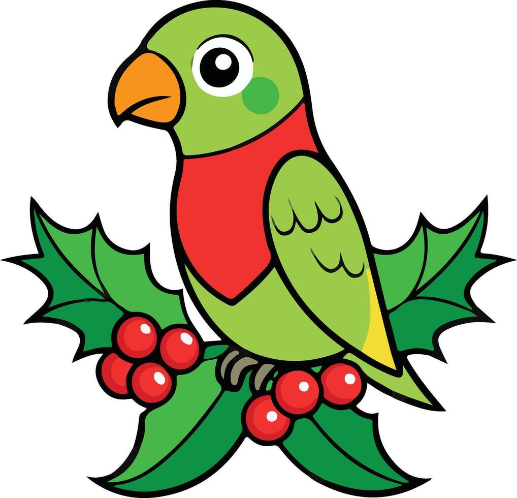 Holiday Cheer with Red Berries and Bird vector