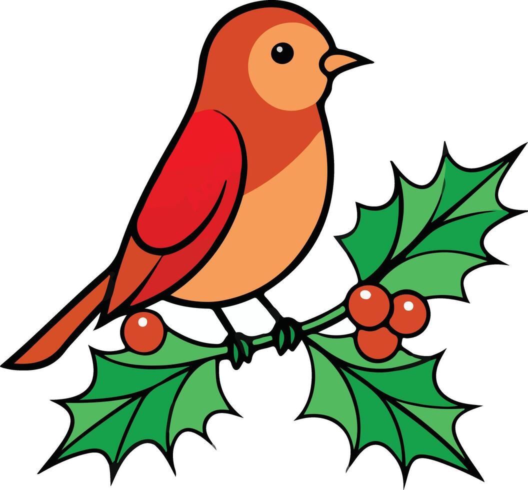 Christmas Bird and Red Berries vector