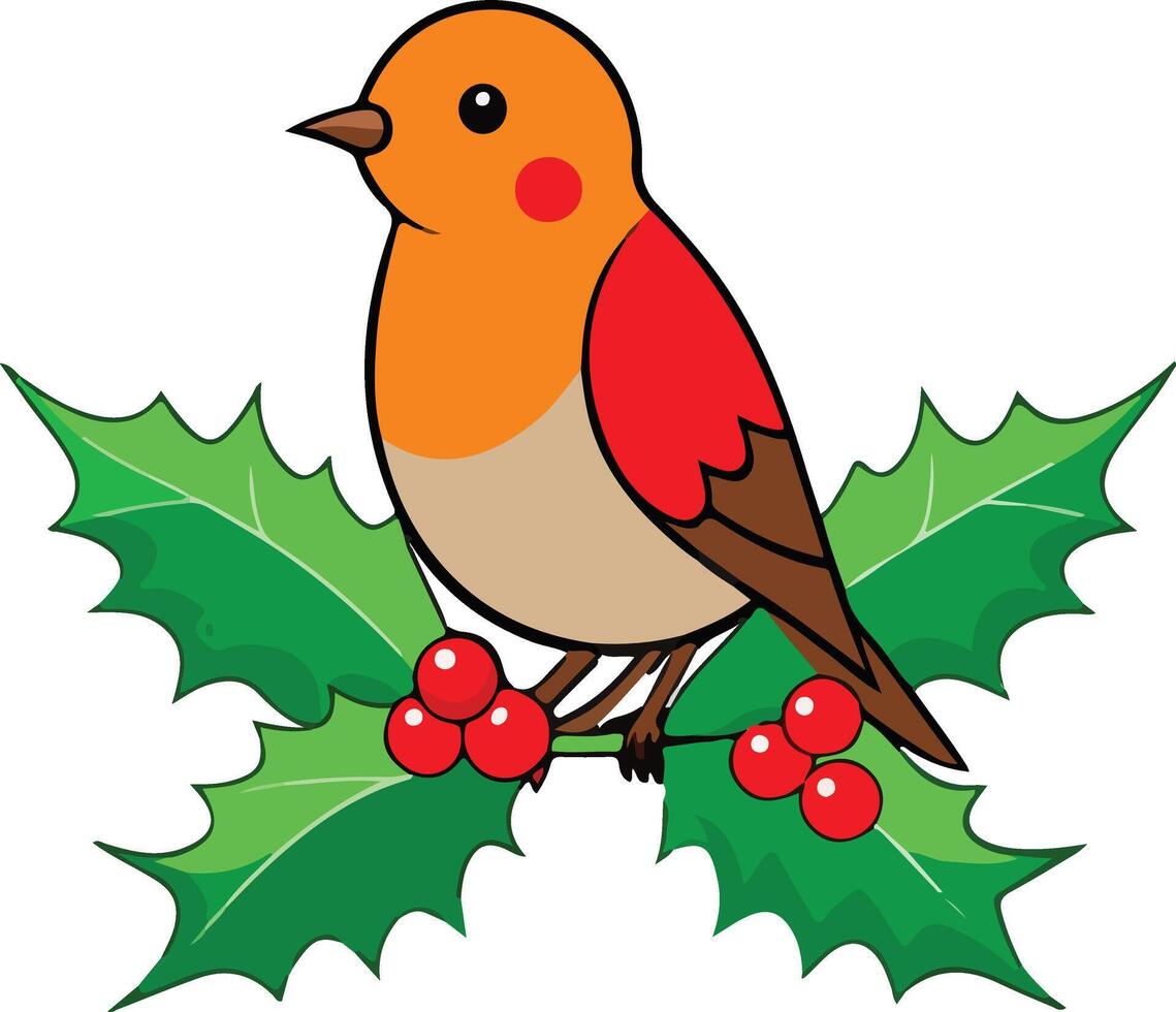 Festive Bird with Winter Berries vector