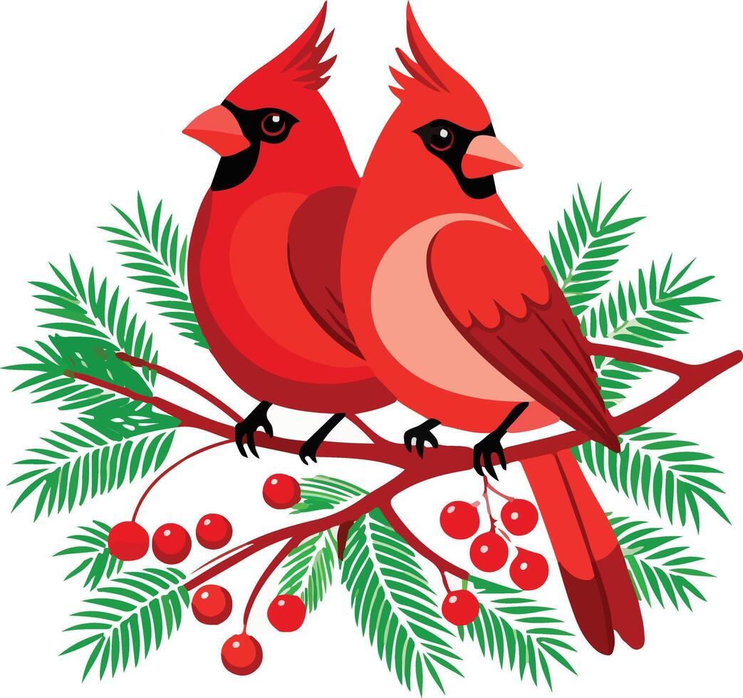 Festive Bird with Red Berries vector