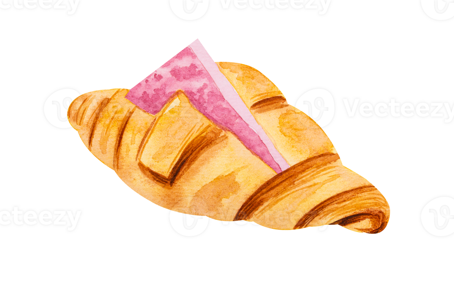 Croissant with ham and cheese. Hand drawn watercolor png