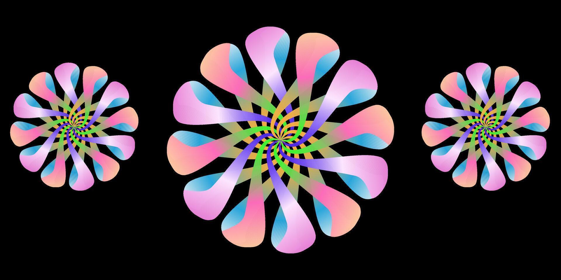 three colorful flowers are arranged in a circle vector