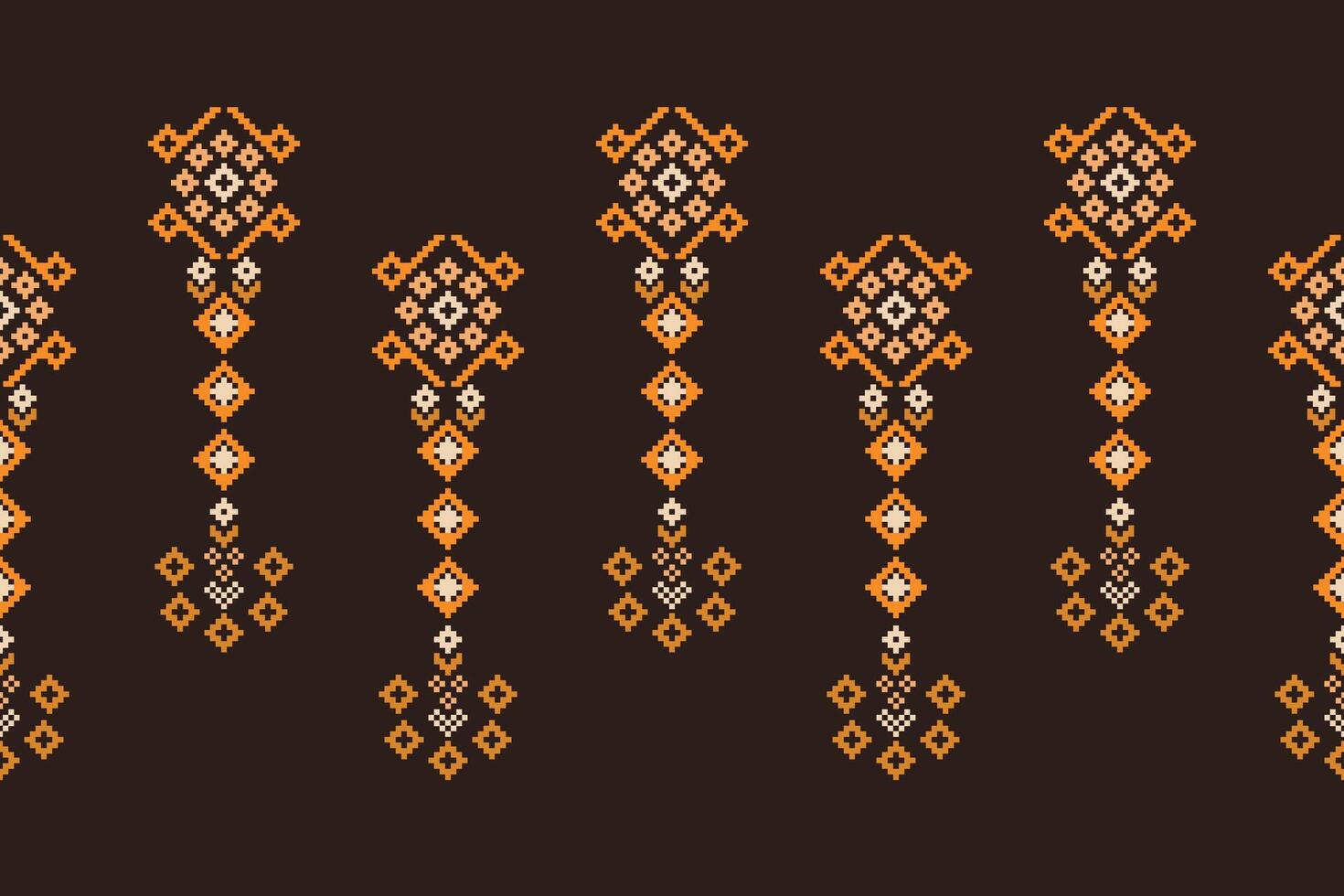 Ethnic geometric decoration motif pattern with brown background pattern pixel art. vector