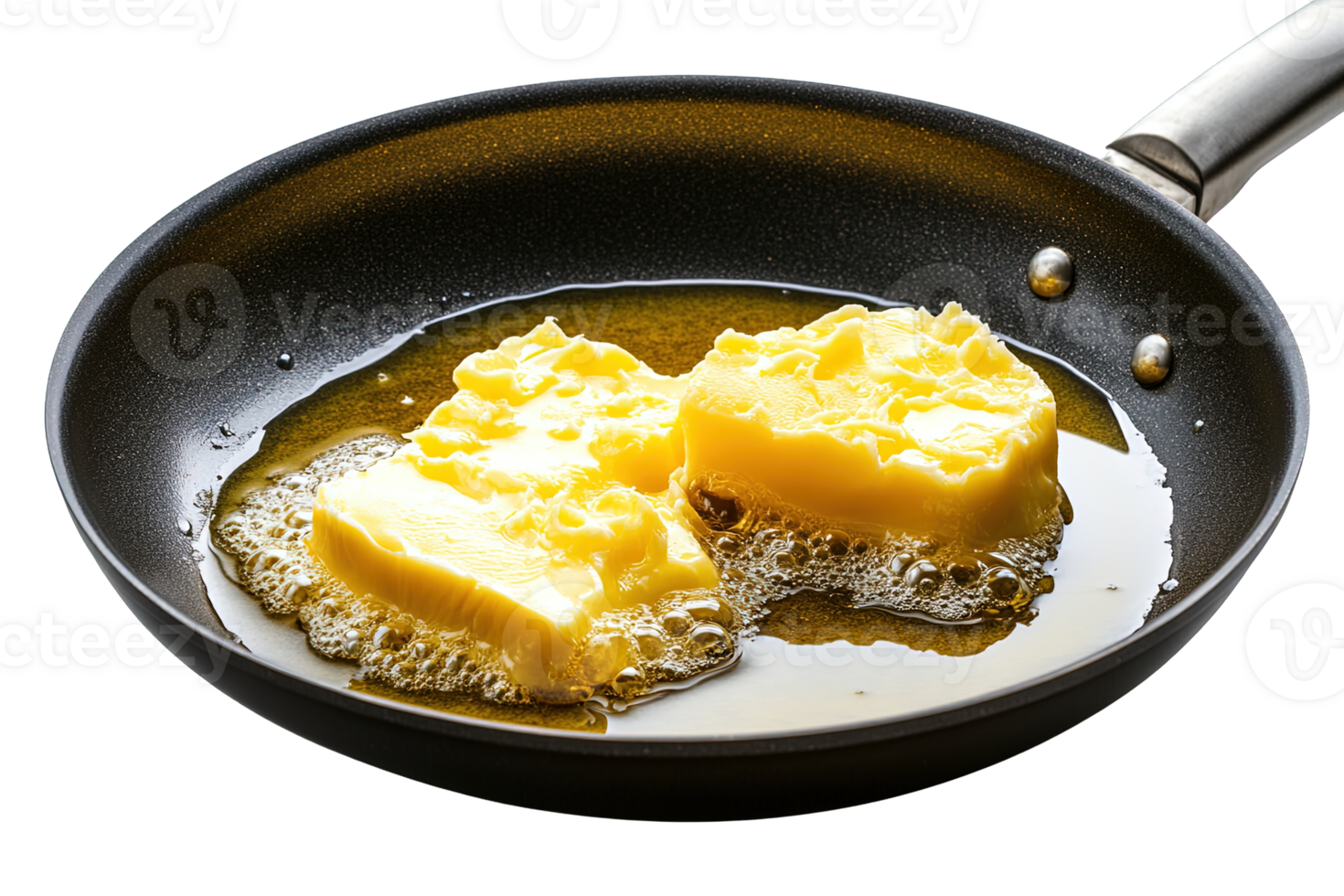 Closeup of Golden Butter Melting in Nonstick Skillet isolated png