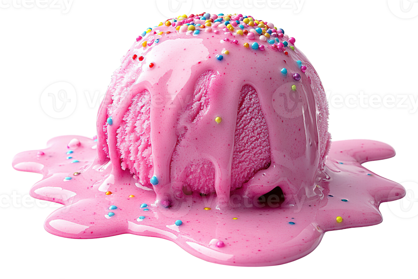 Melting Pink Ice Cream Scoop with Colorful Sprinkles Isolated png