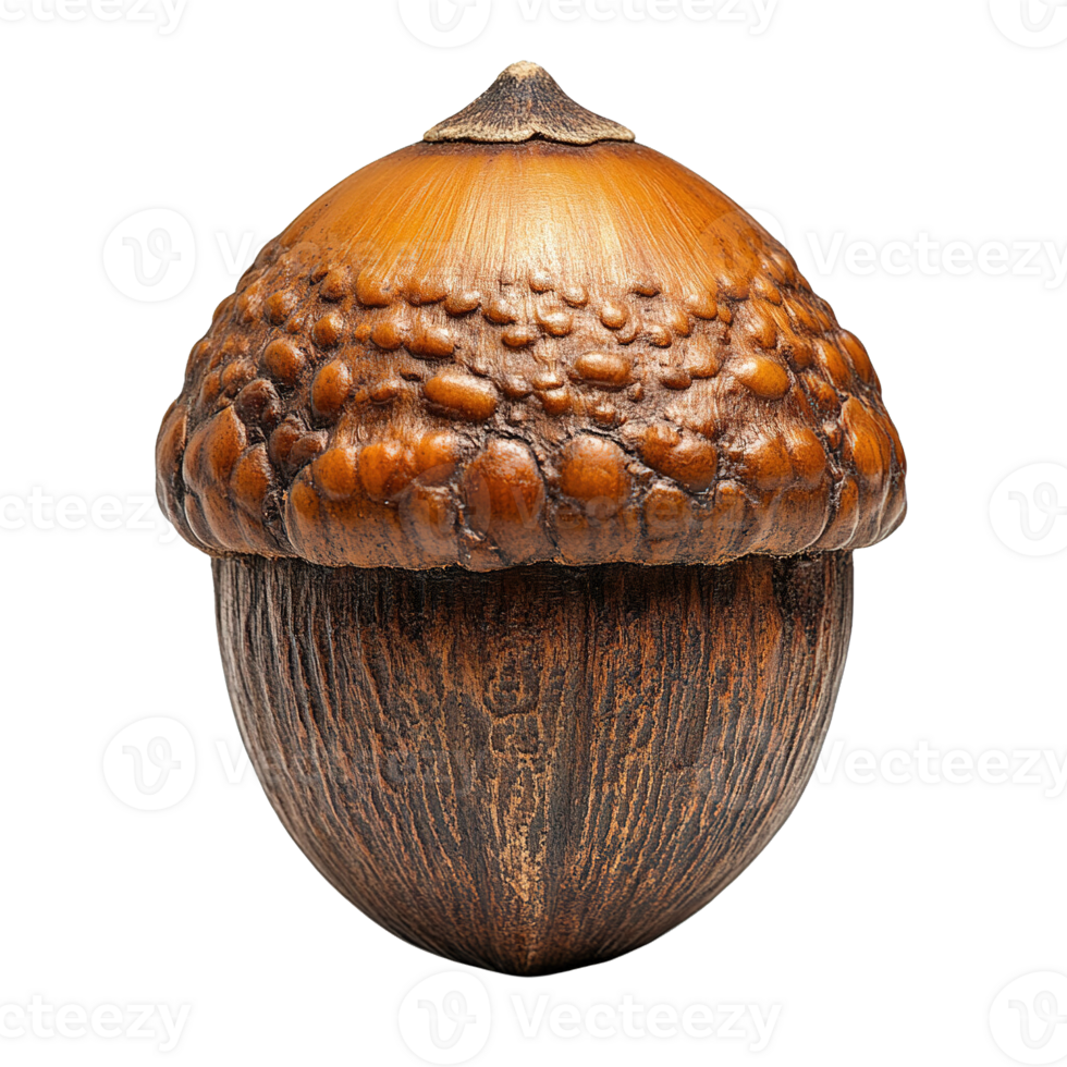 Closeup of an acorn with a rough scaly cap and a smooth pointed body png