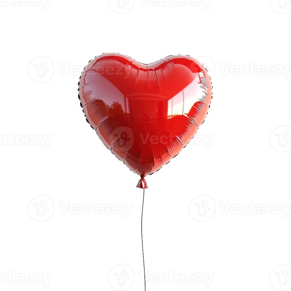Elegant metallic red heart balloon, floating with a string attached png