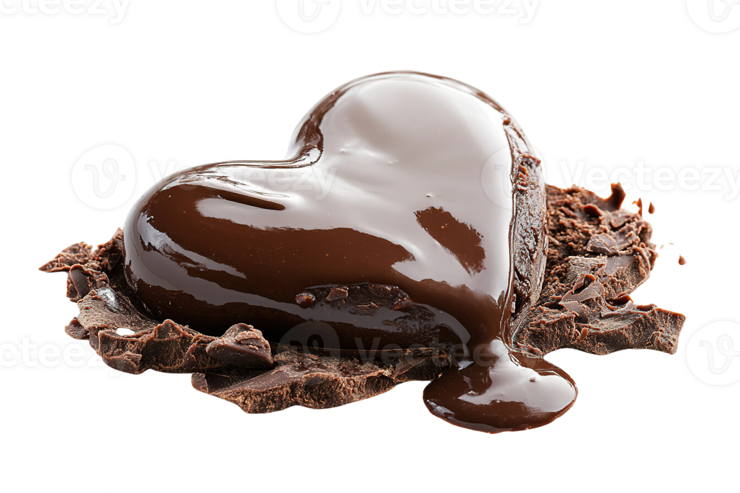 Melting Heart-Shaped Chocolate with Rich, Glossy Surface Isolated png