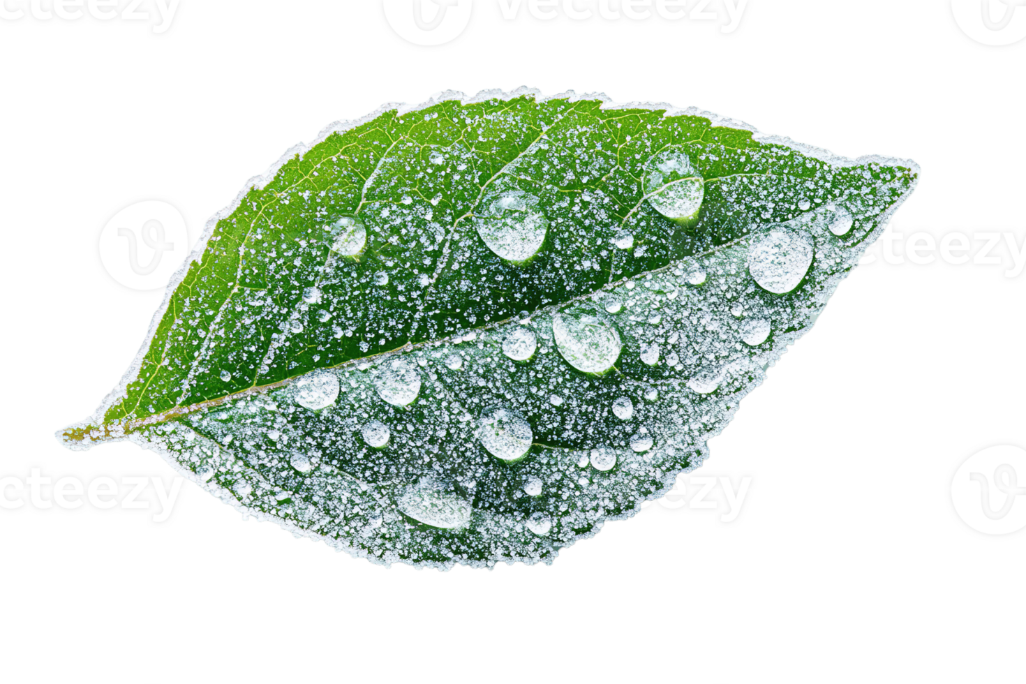 Frost-Covered Green Leaf with Sparkling Water Droplets png