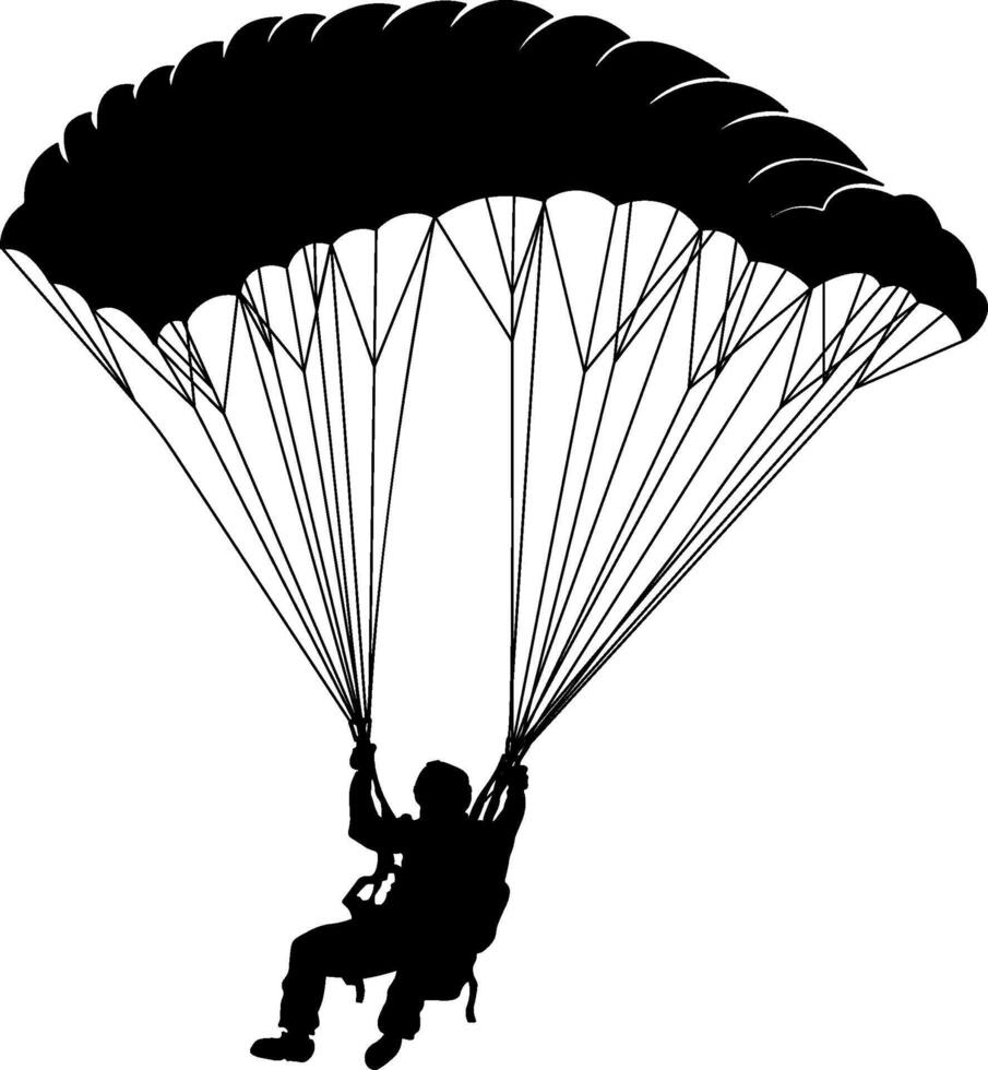 black silhouette of a skydiver with a parachute without background vector