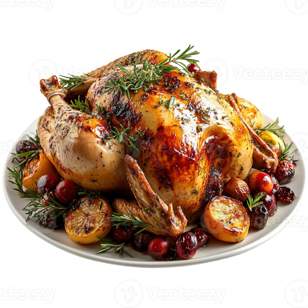 Beautifully cooked holiday turkey, served with seasonal herbs and cranberries png