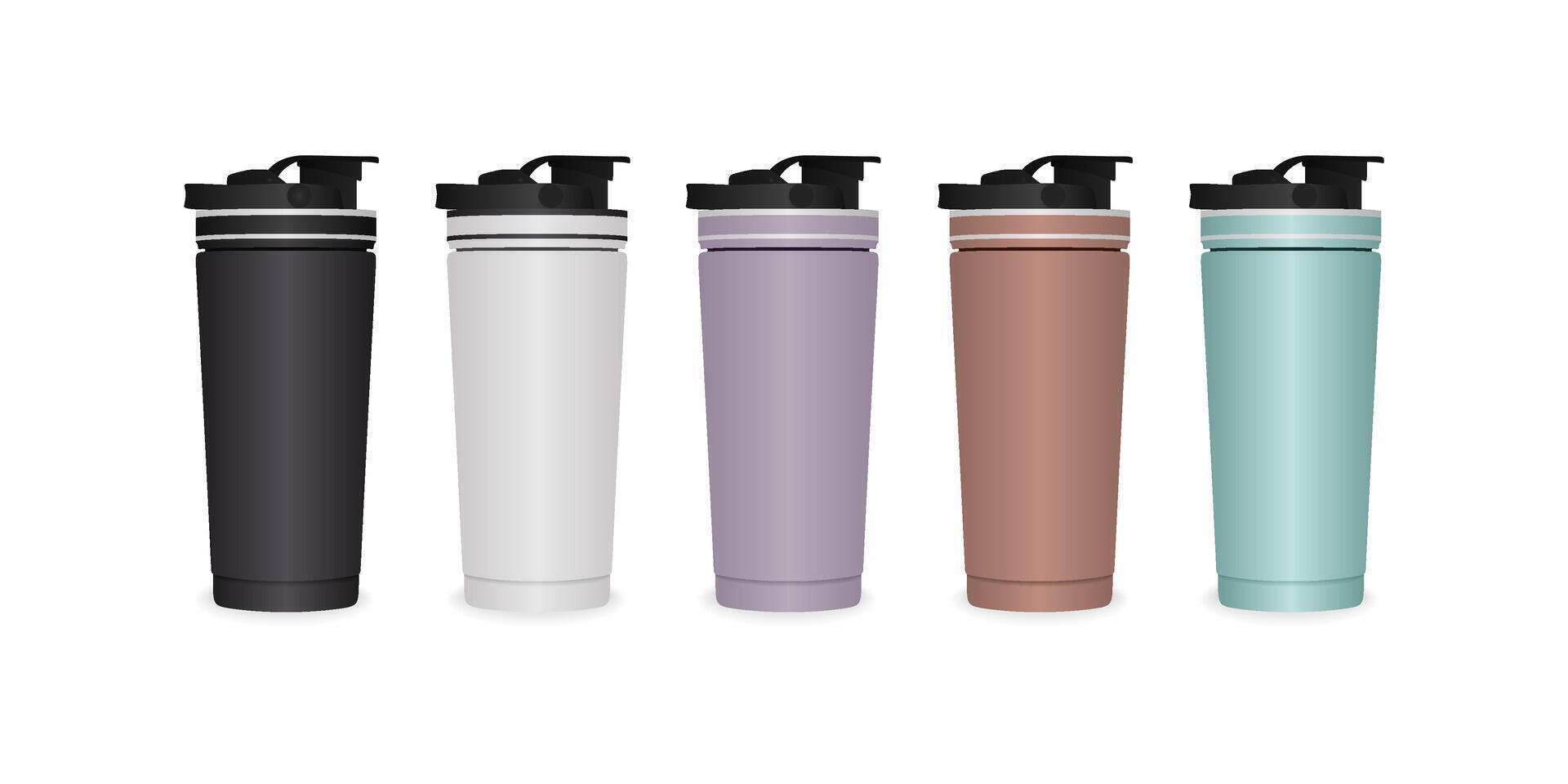 Aluminium drink tumbler, realistic design with many colors vector