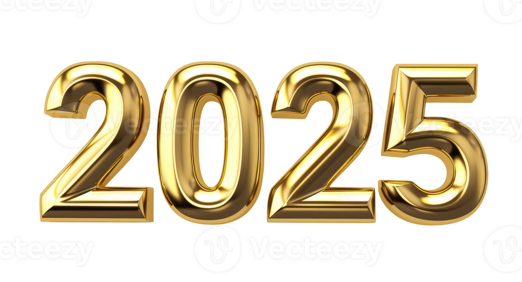Happy new year 2025, golden numbers isolated on transparent background png