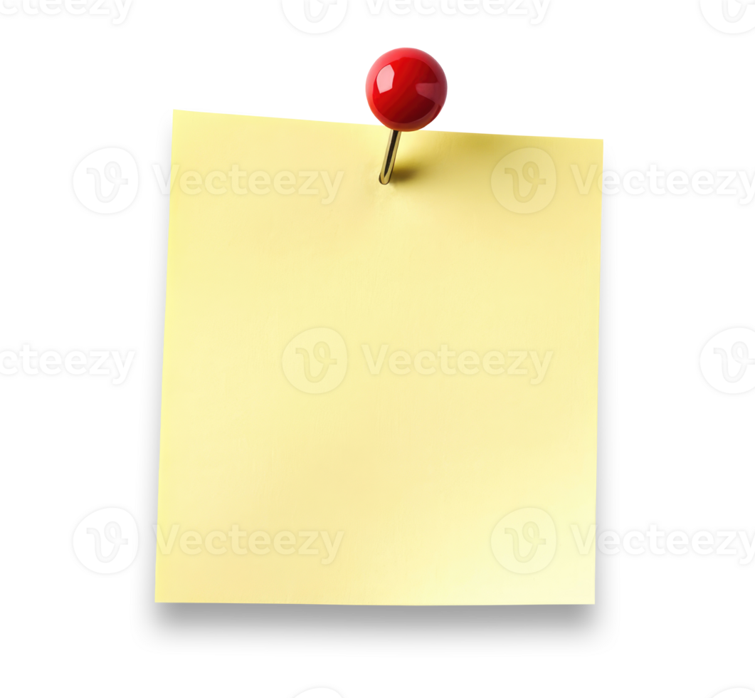 Blank yellow paper note with push pin isolated on transparent background png