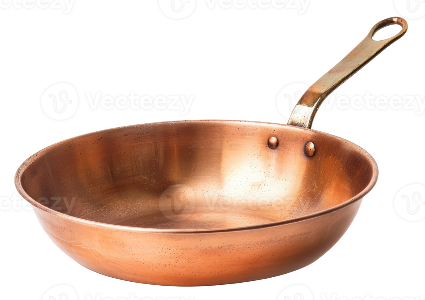 Empty copper frying pan isolated on transparent background, top view png
