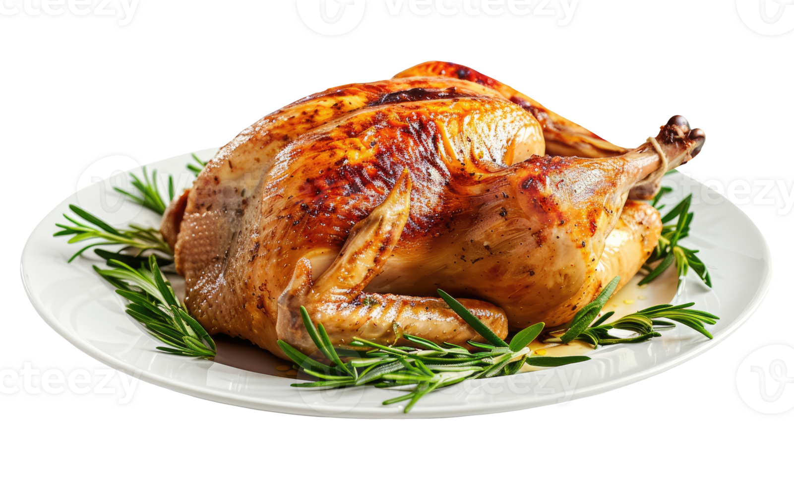 Roasted chicken on the plate isolated on transparent background png