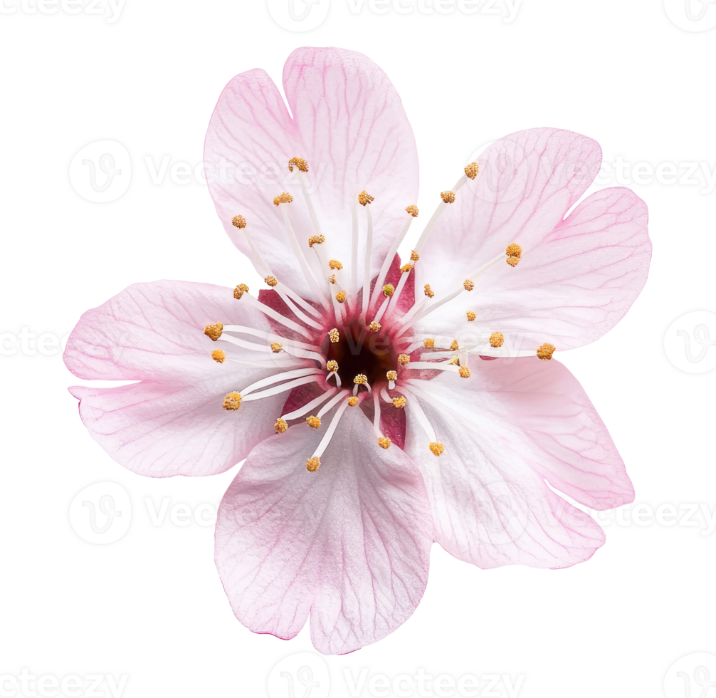 Sakura flower isolated on transparent background, top view png