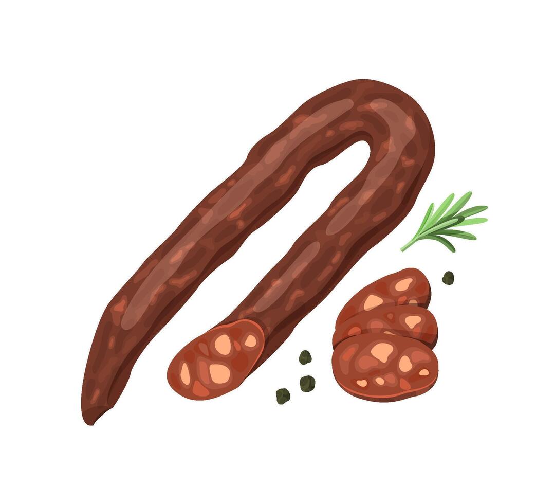 Smoked Sausage with Slices and Herbs vector