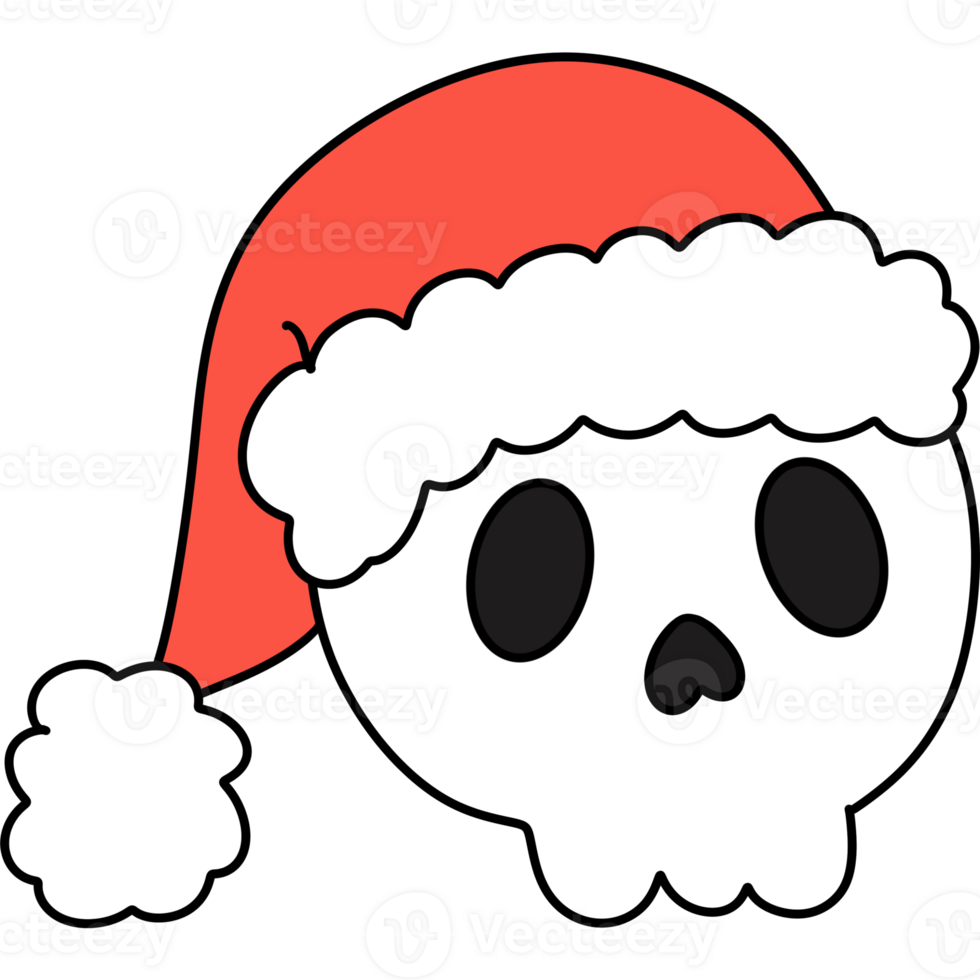 Groovy retro christmas skeleton with santa hat clipart png