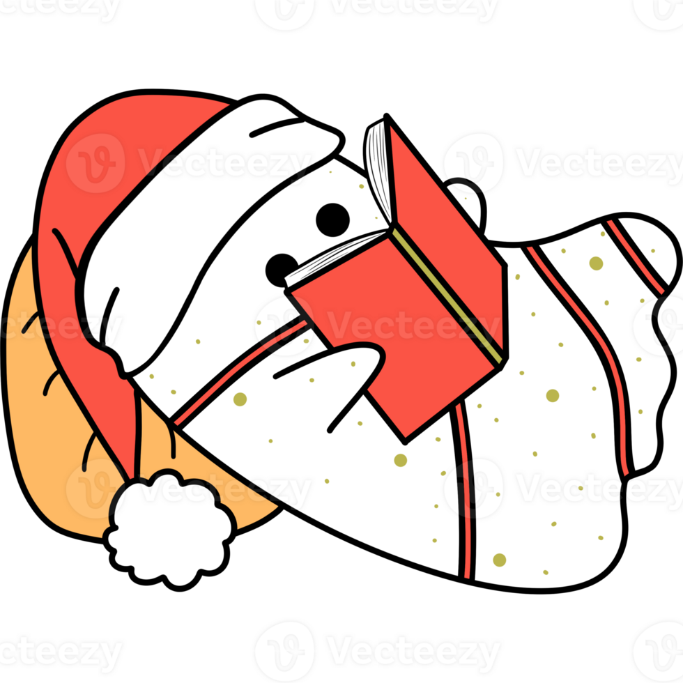 Groovy retro christmas tree cake ghost reading book clipart png