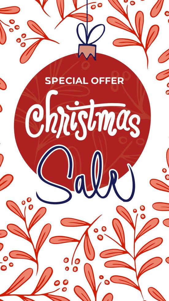 Christmas templates for stories, with mistletoe garlands and congratulatory inscriptions in script style illustration. vector