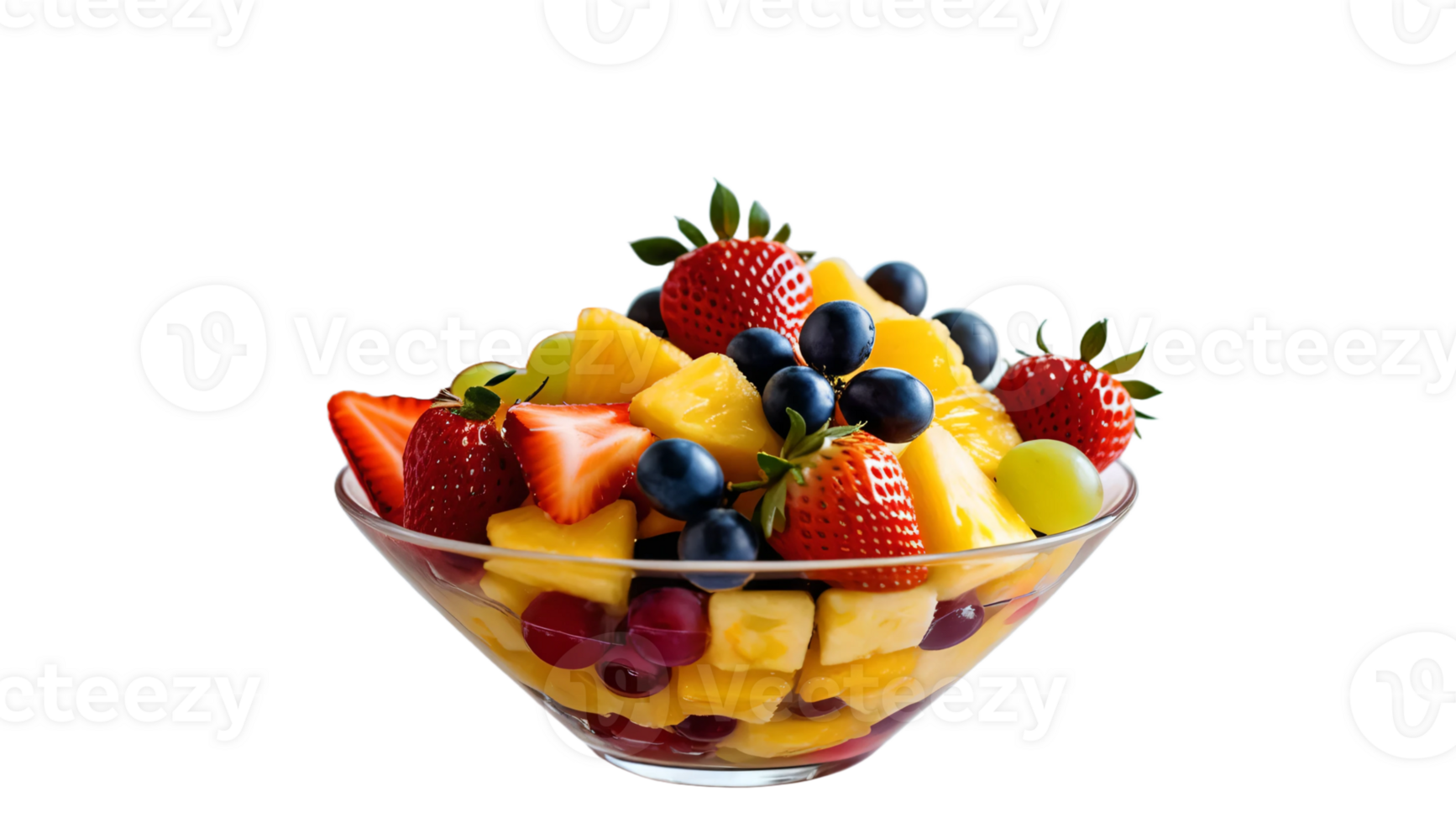 A bowl of fruit with strawberries, blueberries, and bananas png