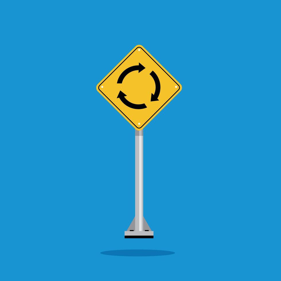 road sign icon, roundabout ahead on yellow rhombus board. suitable for poster use and web icon vector