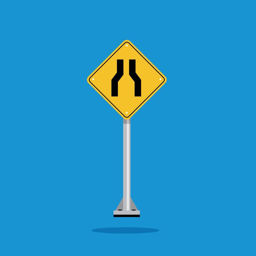 road sign icon, road narrows ahead on yellow rhombus. board.suitable for poster use and web icon vector